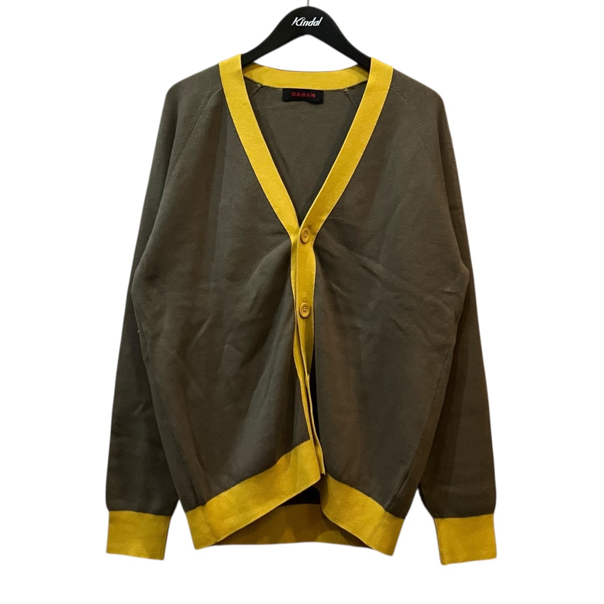 【中古】CABaN コットンカシミヤ バイカラーVネックカーディガン カーキ×イエロー サイズ:L 【310526】(キャバン)|ブランド古着のカインドオル