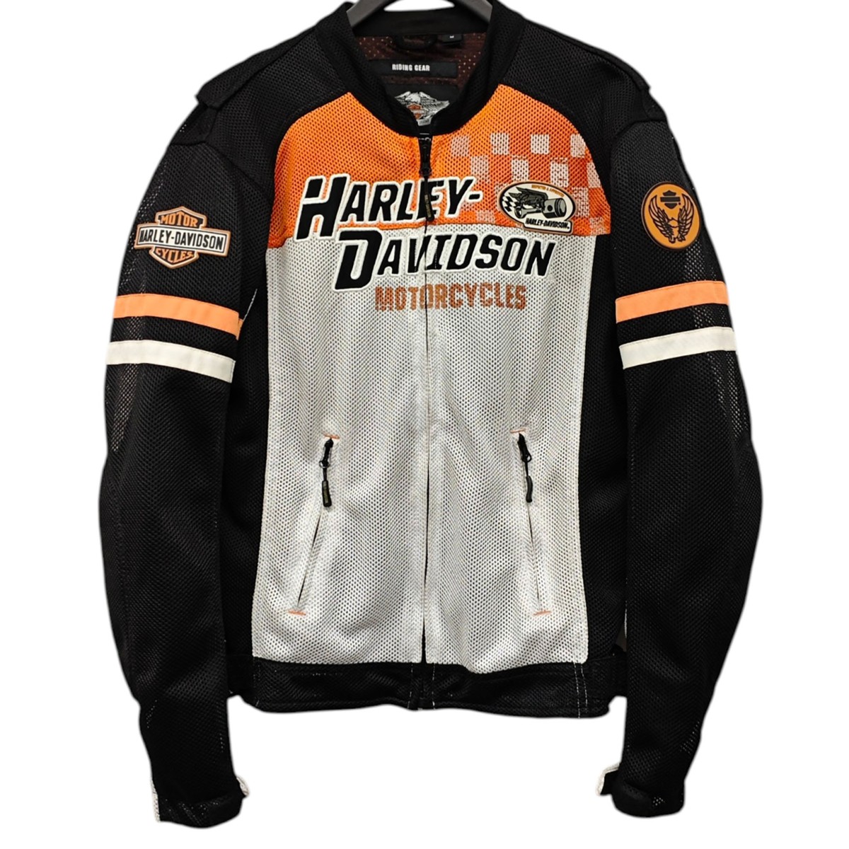 【中古】HARLEY-DAVIDSON メッシュライダースジャケット プロテクター付 白いこと×黒いこと 大きさ：M 【300526】（ハーレーダビッドソン）