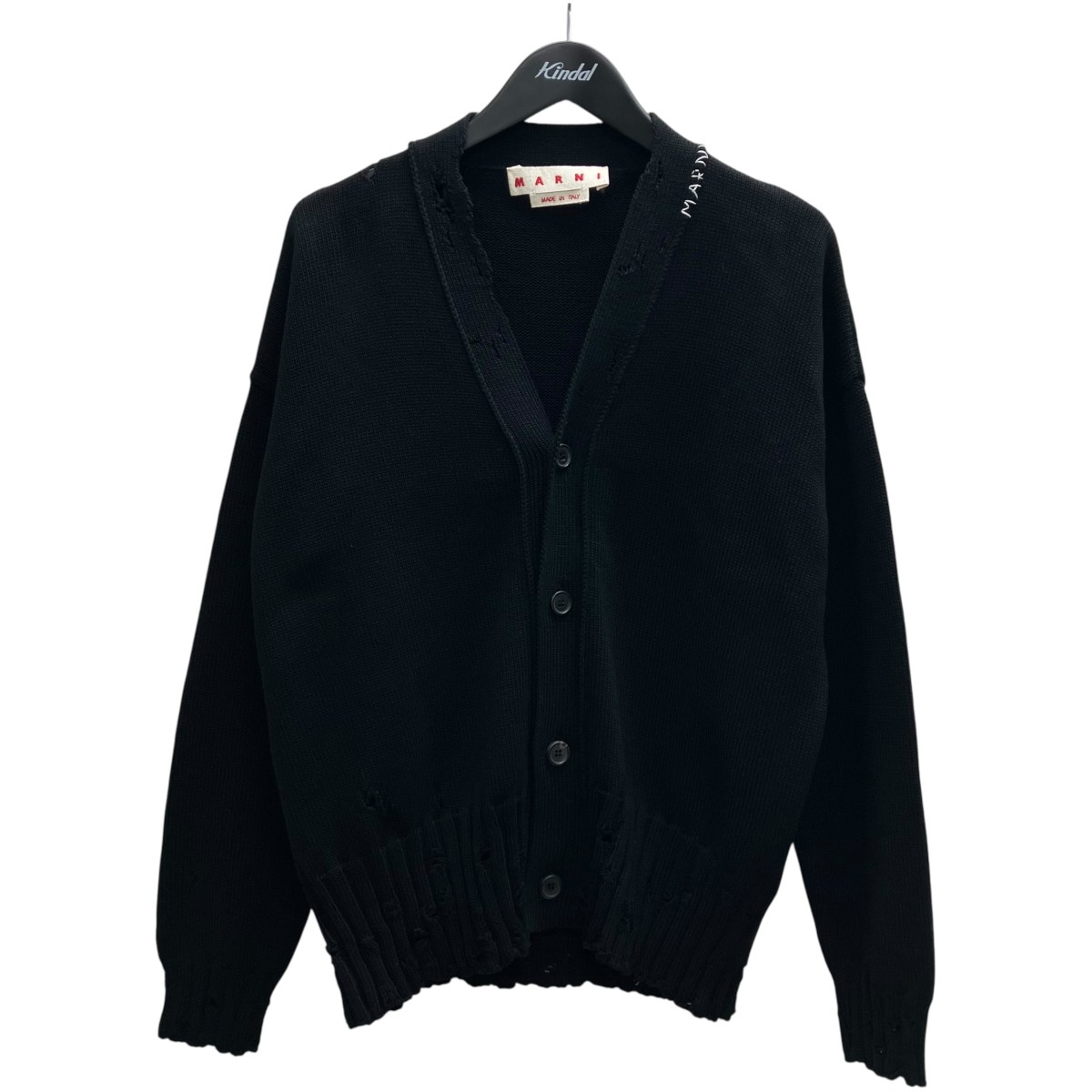【中古】MARNI 25AW コットンニットダメージカーディガン 黒いこと×白いこと 大いさ：46 【310526】（マルニ）