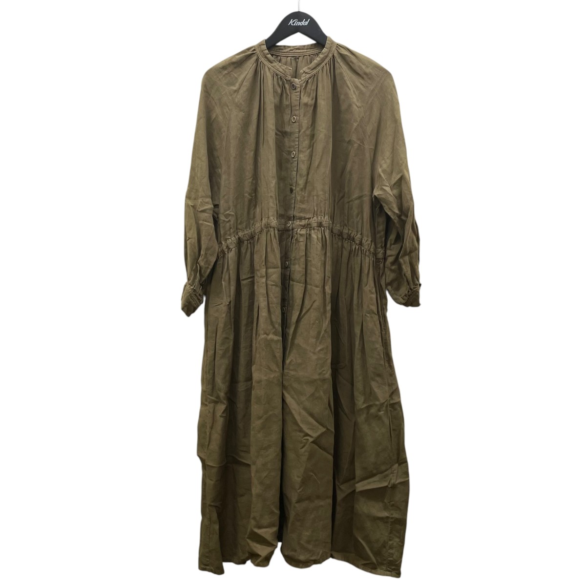 【中古】nest Robe 19AW リネンギャザースモックワンピース リネン 長袖プルオーバー衣装 01193-1339 オリーブ 大きさ：FREE 【310526】（ネスト衣装）