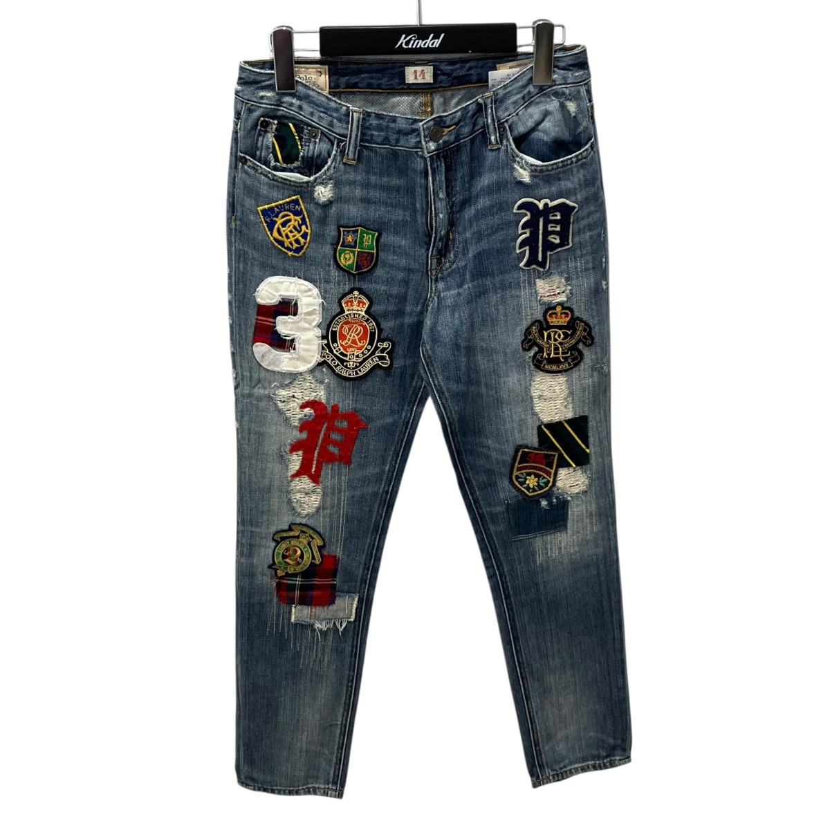 【中古】POLO RALPH LAUREN Boy friend SKINNY 紋章  ジーンズズボン下 313561571001 インディゴ 大いさ：14 【310526】（ポロラルフローレン）