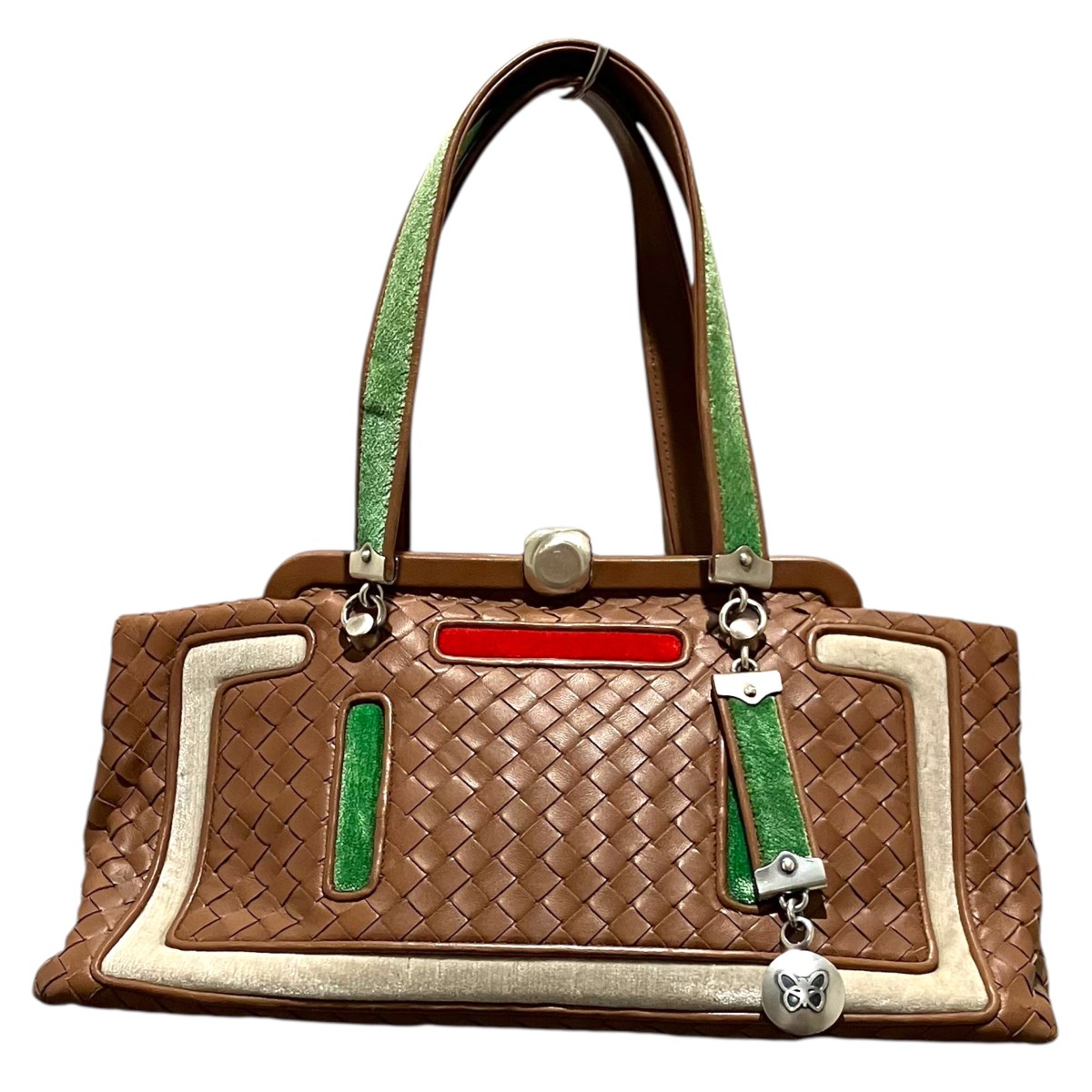 【中古】BOTTEGA VENETA イントレチャートハンドバッグ 赤銅色×マルチ色合い 【310526】（ボッテガヴェネタ）