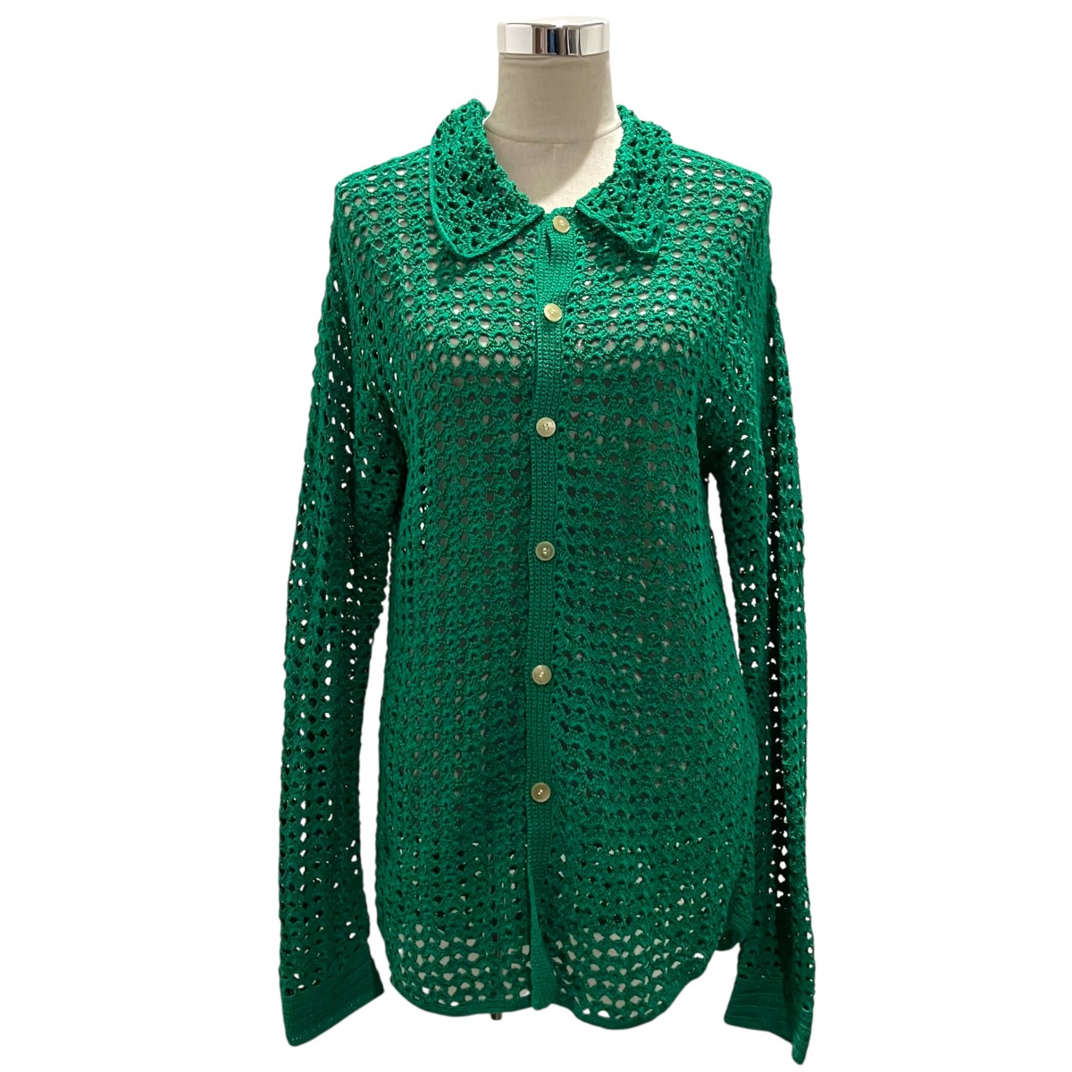 【中古】AURALEE 【HAND CROCHET COTTON KNIT SHIRTS】 編み物プルオーバー A22SS02KB 緑であること 大きさ：0 【310526】（オーラリー）