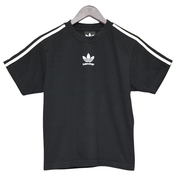 【中古】BALENCIAGA×adidas 2023SS 3 Stripe Front Logo Tee ロゴタイプ刷り上げるティーシャツ 731861 TNVT5 黒いこと 大きさ：8 【310526】（バレンシアガ×アディダス）