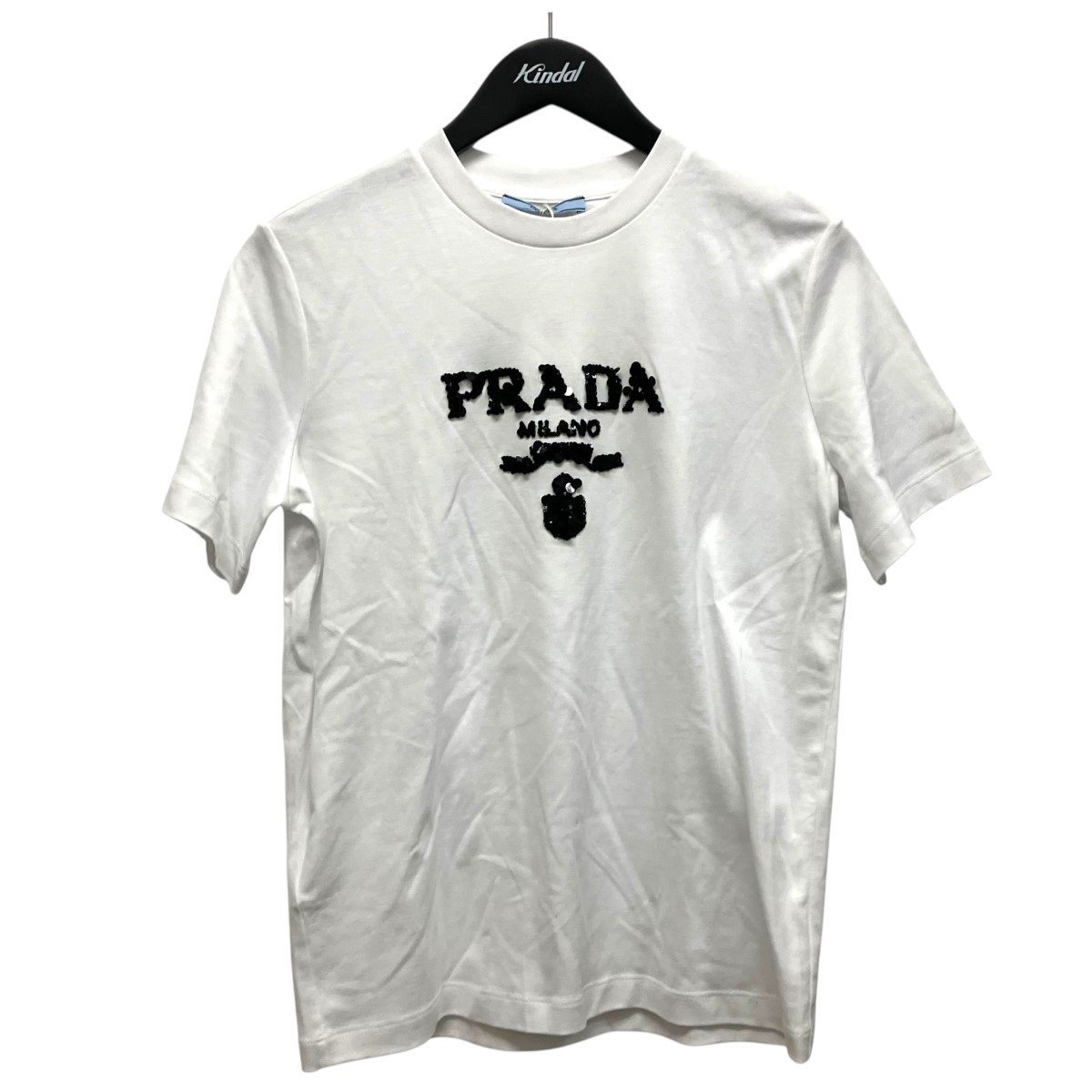 【中古】PRADA スパンコールロゴタイププルオーバー 35838R 白いこと 大きさ：XS 【310526】（プラダ）