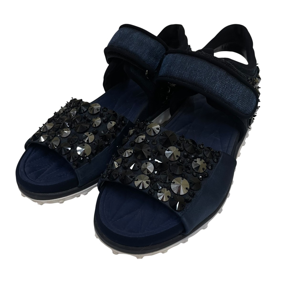 【中古】MIU MIU ビジュー付き添い人 伝達ルート石ころ スタッズ 運動競技サンダル 米国海軍 大いさ：37 【310526】（ミュウミュウ）