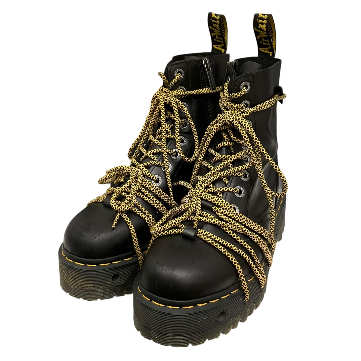 【中古】Dr．Martens ジェイドン 8大広間ブーツ アンクルブーツ 42315001 黒いこと×黄色 大きさ：UK 7(26糎) 【010626】（御医者さんマーチン）