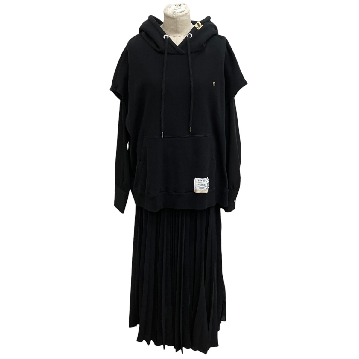 【中古】Maison MIHARA YASUHIRO Layered Hoodie Dress パーカードッキングワンピース B08DR572 黒いこと 大きさ：F 【010626】（メゾンミハラヤスヒロ）