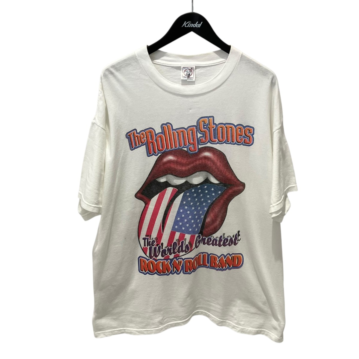 【中古】VINTAGE 90s ROLLING STONES LIP＆TONGUE AMERICAN FLAG TOUR 97 98 プルオーバー 白いこと 大きさ：XL 【010626】（ヴィンテージ）
