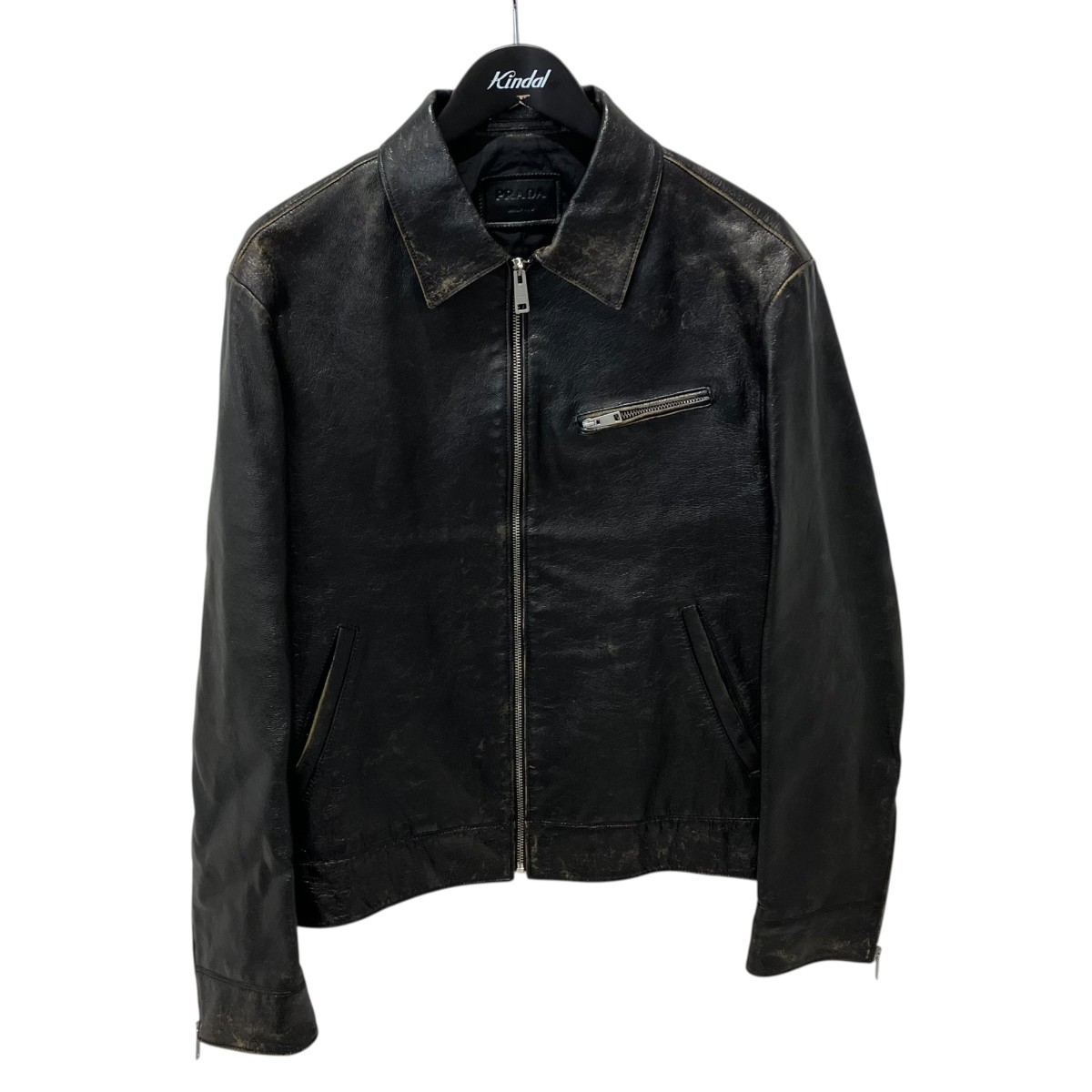【中古】PRADA VINTAGE LEATHER SINGLE JACKET なめし革上衣 UPW491 暗然たる赤銅色 大きさ：46 【010626】（プラダ）