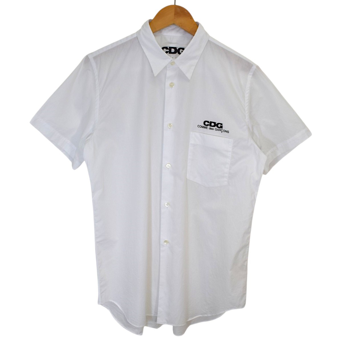 【中古】CDG CLASSIC SHIRT WITH SHORT SLEEVES ロゴタイプ刷り上げる 遊撃手衣袂 古典派音楽プルオーバー SZ-B016 白いこと 大きさ：L 【010626】（シーディージー）