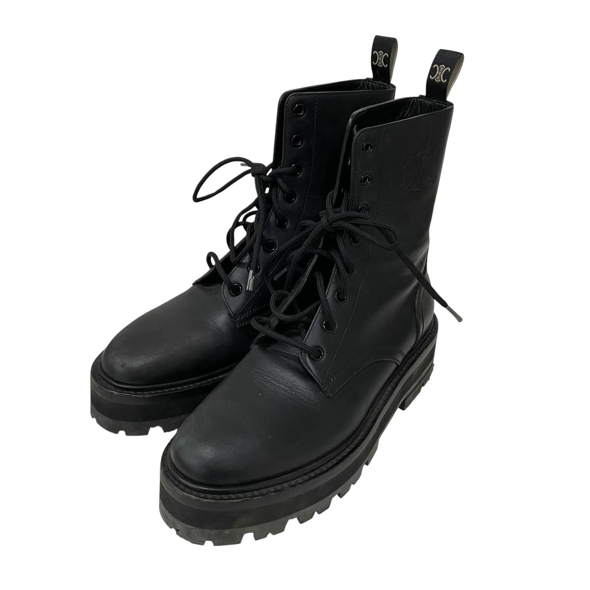 【中古】CELINE 編み上げブーツ 黒いこと 大きさ：39 【010626】（セリーヌ）