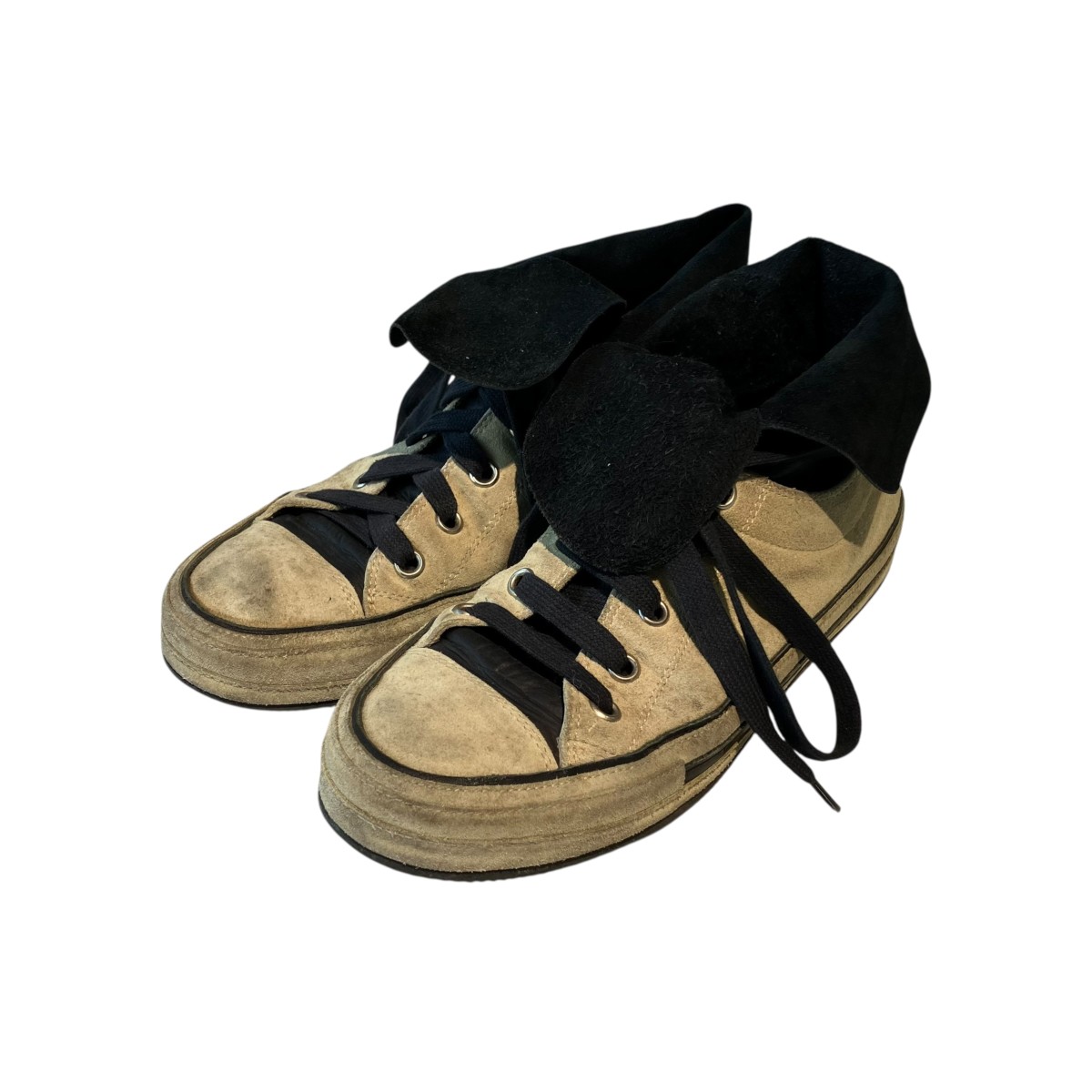 【中古】ANN DEMEULEMEESTER SUEDE スニーカー ｱｲﾎﾞﾘｰ×ﾈｲﾋﾞｰ 大きさ：曖昧模糊たる(およそ25糎) 【020626】（アンドゥムルメステール）