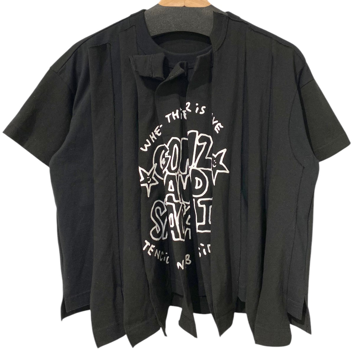 【中古】sacai×Mark Gonzales 24AW Gonz Print T-Shirt Pleatedゴンズプリーツ再組み上げるプルオーバー 黒いこと 大きさ：1 【010626】（サカイ×マークゴンザレス ゴンズ）