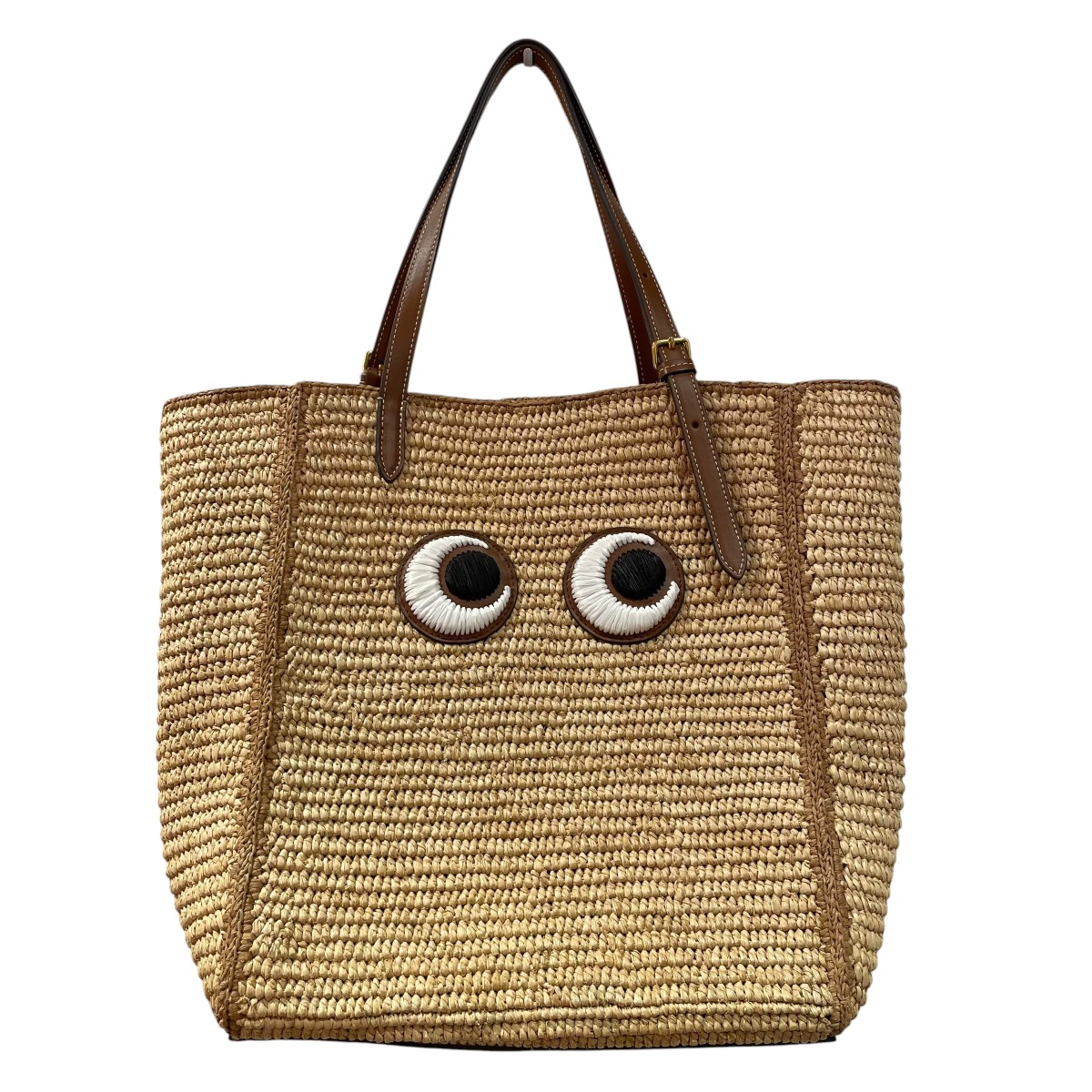 【中古】ANYA HINDMARCH 25SS N S TOTE SMALL EYES トートバッグ ベージュ×赤銅色 【020626】（アニヤハインドマーチ）