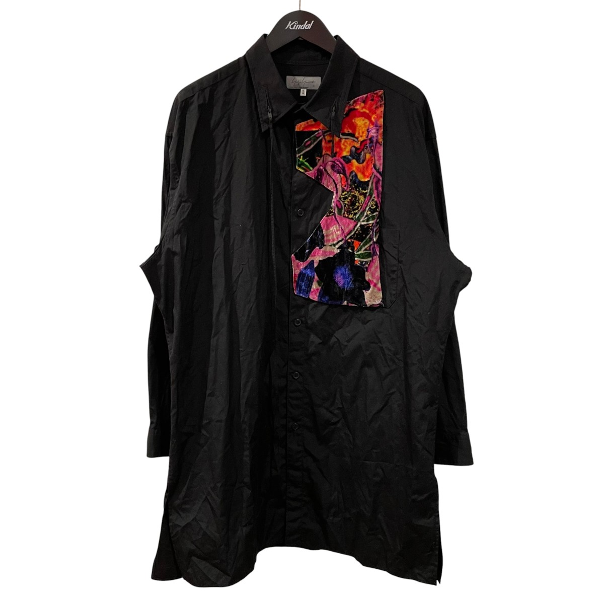 【中古】Yohji Yamamoto pour homme 23SS パッチワークZIP衿B 長袖プルオーバー HZ-B18-012 黒いこと 大きさ：2 【020626】（ヨウジヤマモトプールオム）