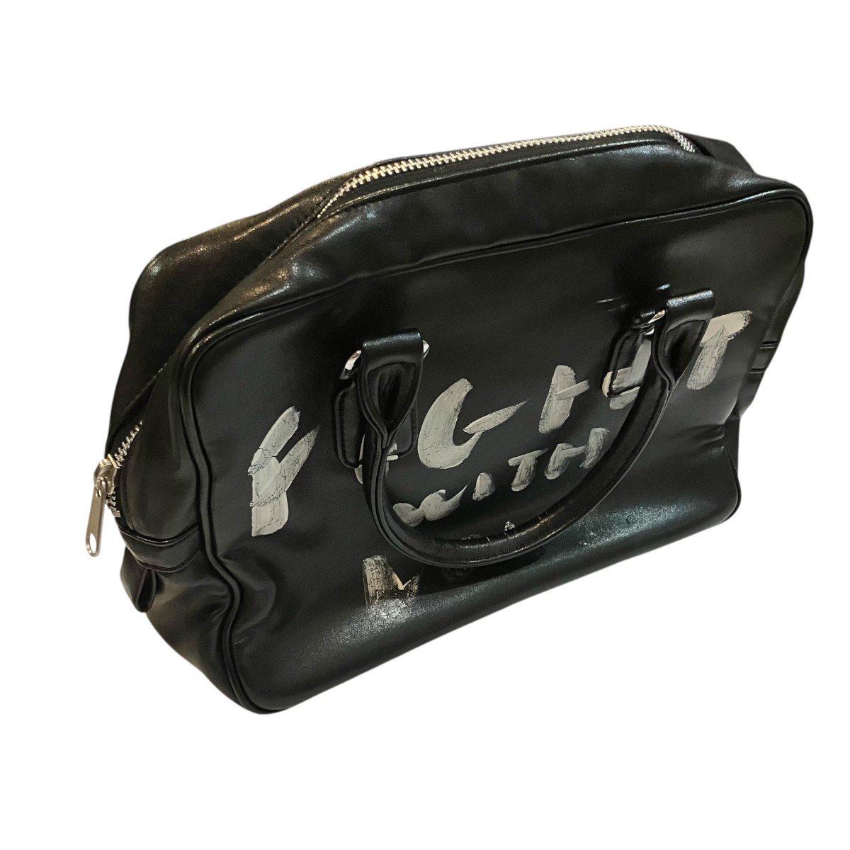 【中古】COMME des GARCONS ペイントフェイクレザーハンドバッグ 黒いこと 【030626】（コムデギャルソン）