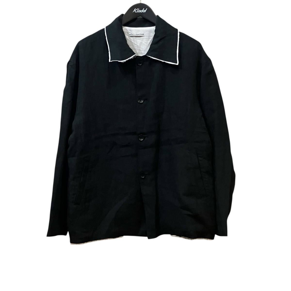 【中古】uniform experiment BRUSHED LINEN CUT-OFF JACKET カットオフ 上衣 黒いこと 大きさ：1 【030626】（ユニフォームエクスペリメント）