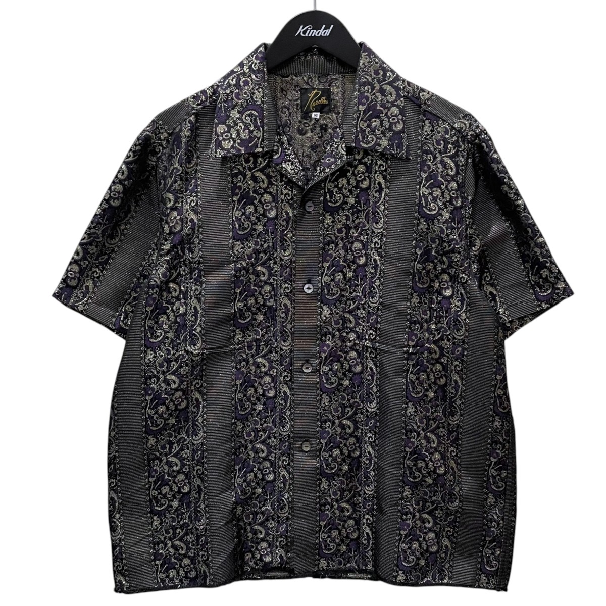 【中古】needles 20SS 明けっ広げ色合い半袖プルオーバー Cut-Off S／S One-Up Shirt - Pe／赤金 Jacquard カットオフ 遊撃手捩り ワンアップシャツ GL086 ゴールド・パープル 大きさ：M 【030626】（ニードルズ）