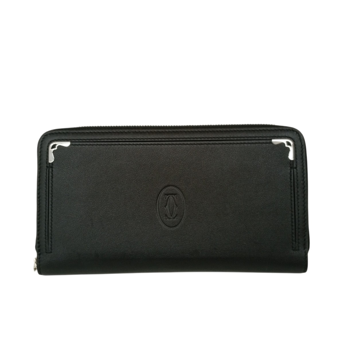 【中古】Cartier 船檣 ドゥ ラウンドジップインターナショナル ウォレット 紙入れ L3001489 黒いこと 【030626】（カルティエ）