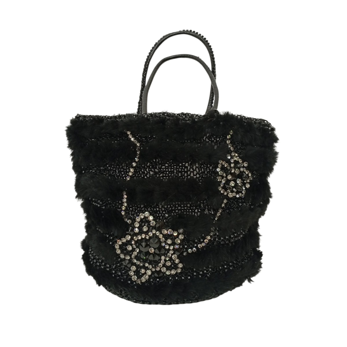 【中古】ANTEPRIMA 毛皮 ビジュー 鉄条御徒面子 黒いこと 【030626】（アンテプリマ）
