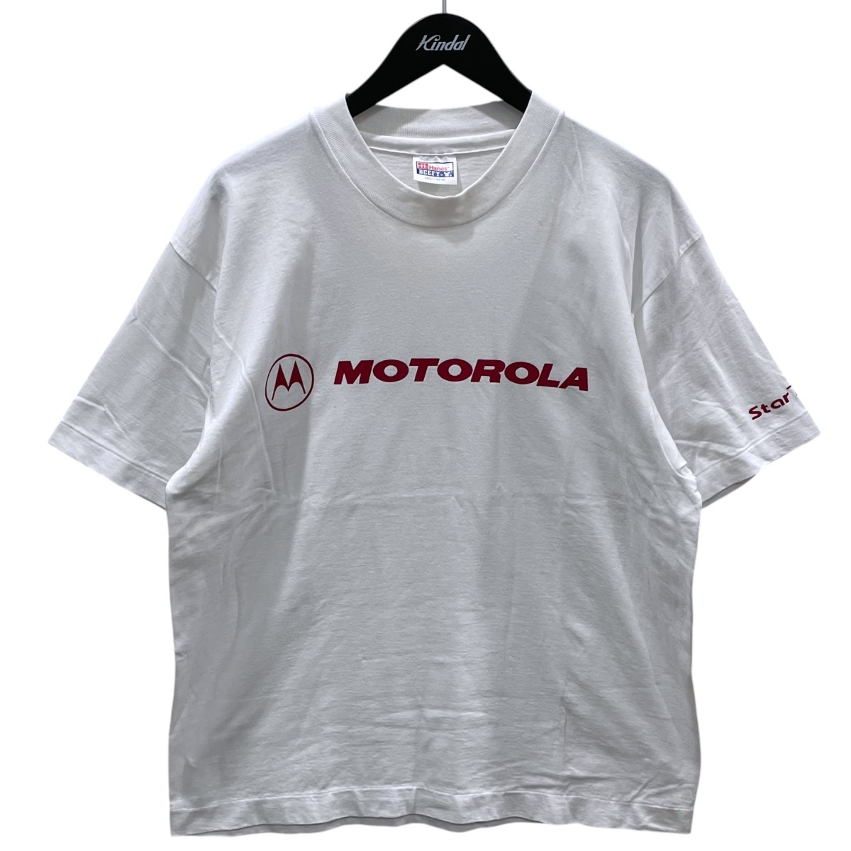 【中古】Hanes 90s 刷り上げるティーシャツ MOTOROLA 会社組織ティーシャツ BEEFY-T ビーフィーT 白いこと 大きさ：L 【030626】（ヘインズ）