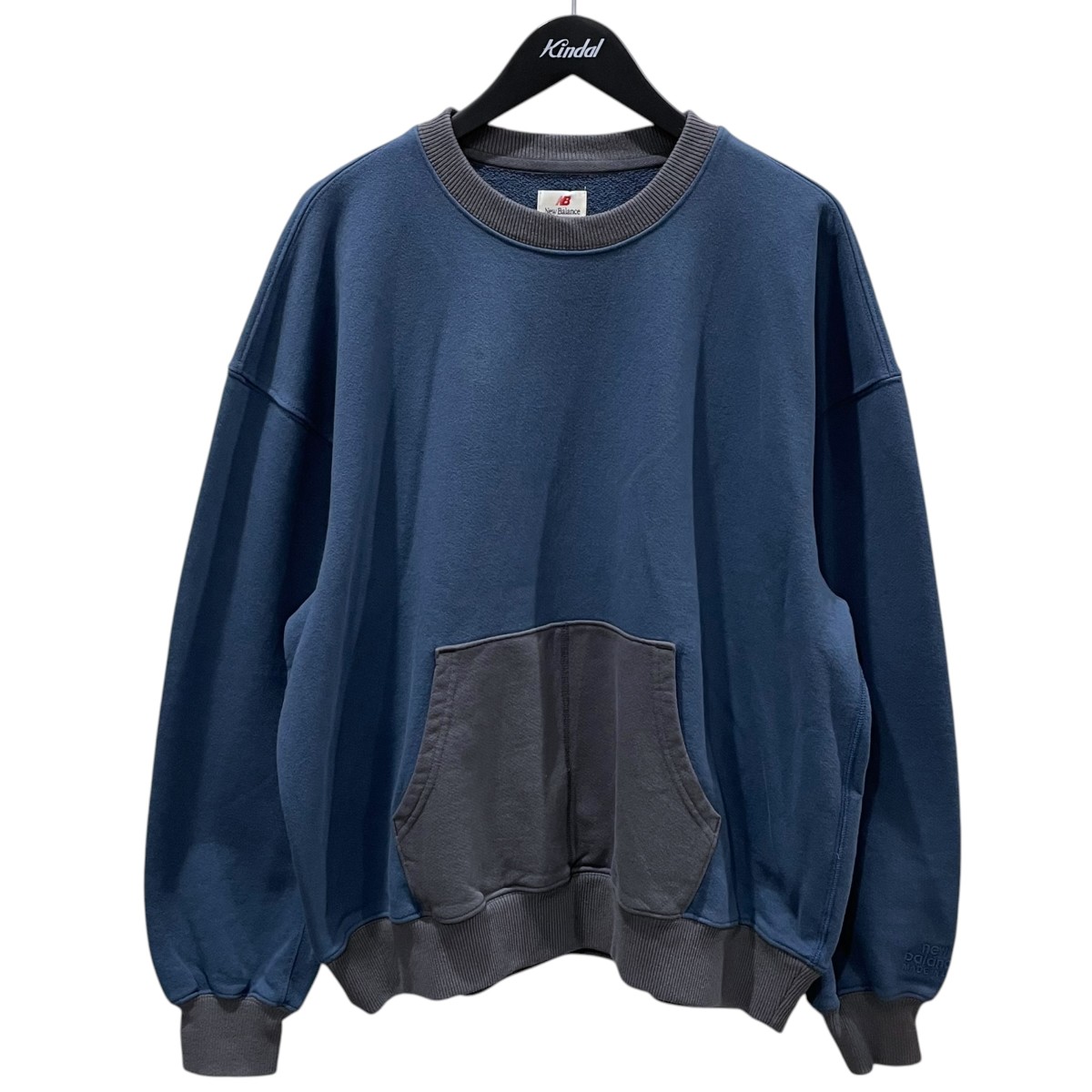 【中古】NEW BALANCE×BEAMS 26SS ガーメントウォッシュ産業スウェットトレーナー Made インチ U．S．A． Washed Crew お手伝いさん はたご屋 U．S．A． ウォッシュド 労働者の一団 MT6119VY ネイビー・グレー 大きさ：M 【030626】（ニュー平衡にする×ビームス）