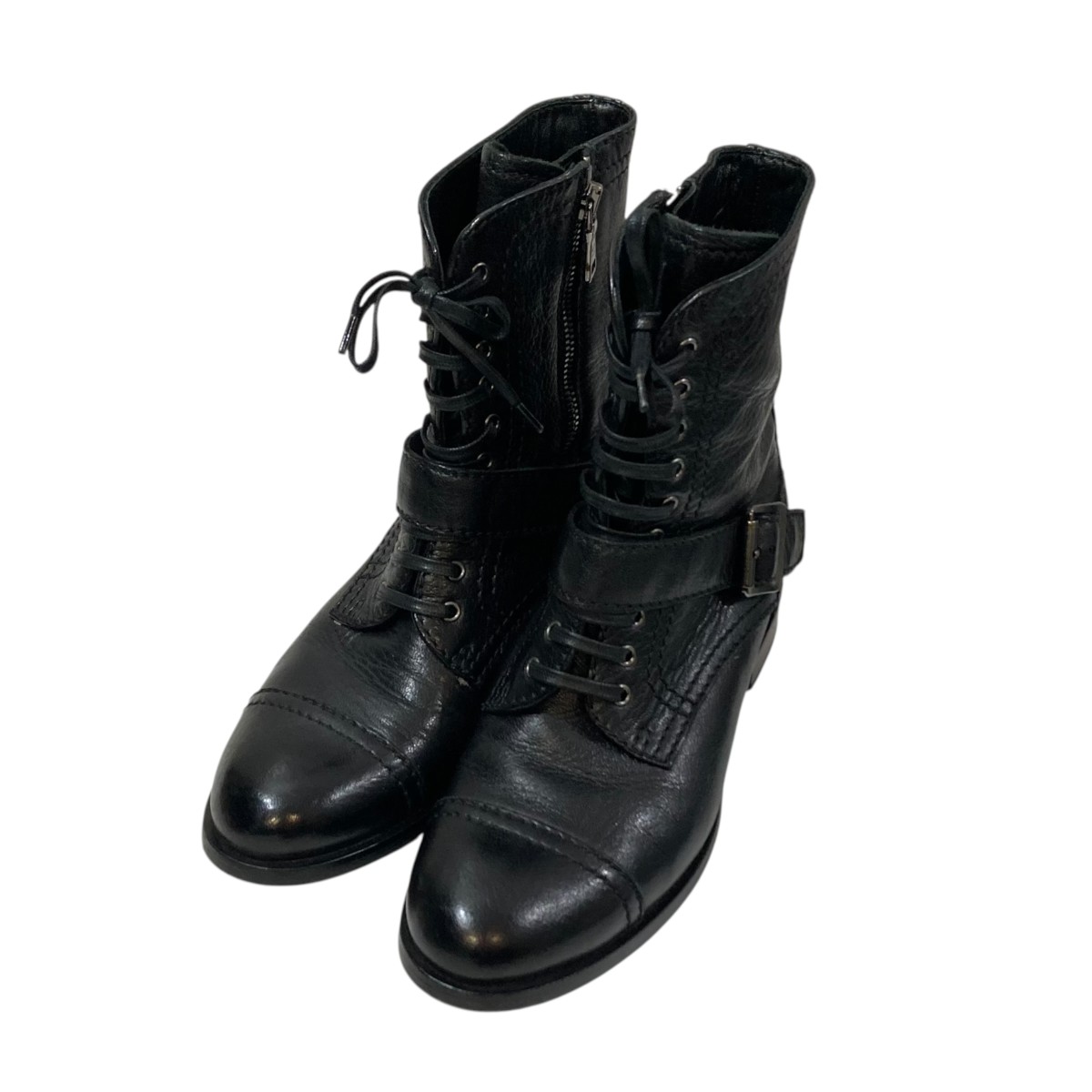 【中古】PRADA DEER LEATHER COMBAT ANKLE BOOTS ブーツ 黒いこと 大きさ：36 1/2 【030626】（プラダ）