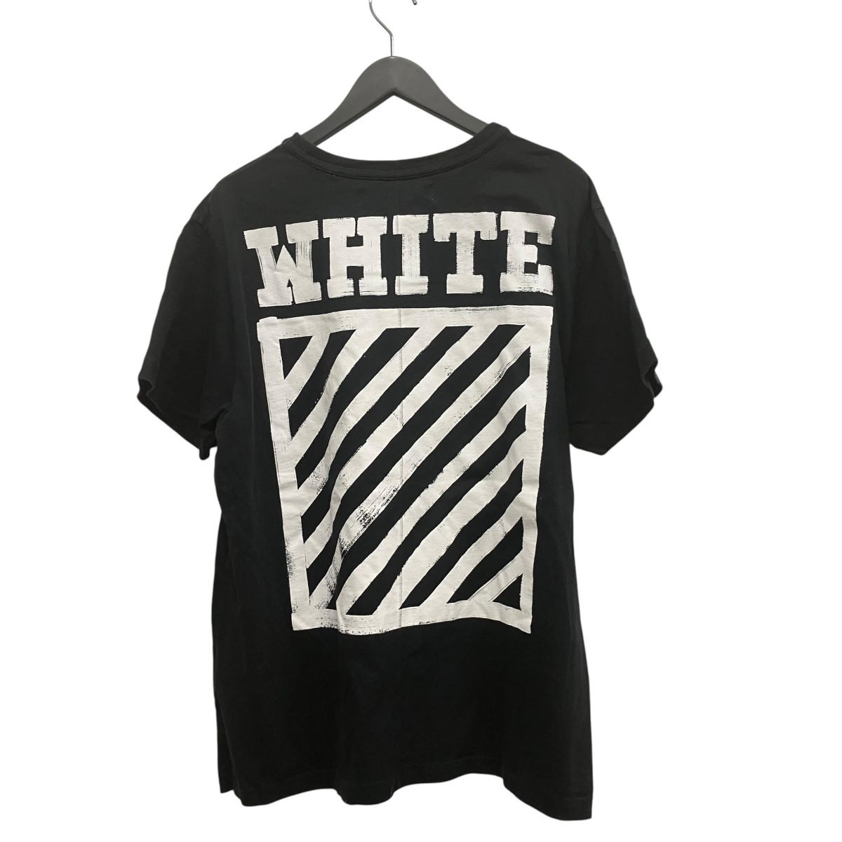 【中古】OFFWHITE うしろ側刷り上げるティーシャツ 黒いこと 大きさ：M 【030626】（象牙色）