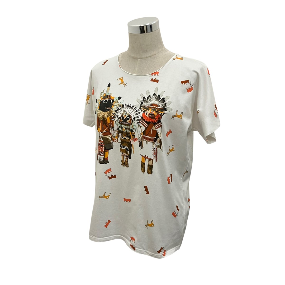 【中古】HERMES カチナプリントティーシャツ 白いこと 大きさ：38 【030626】（エルメス）