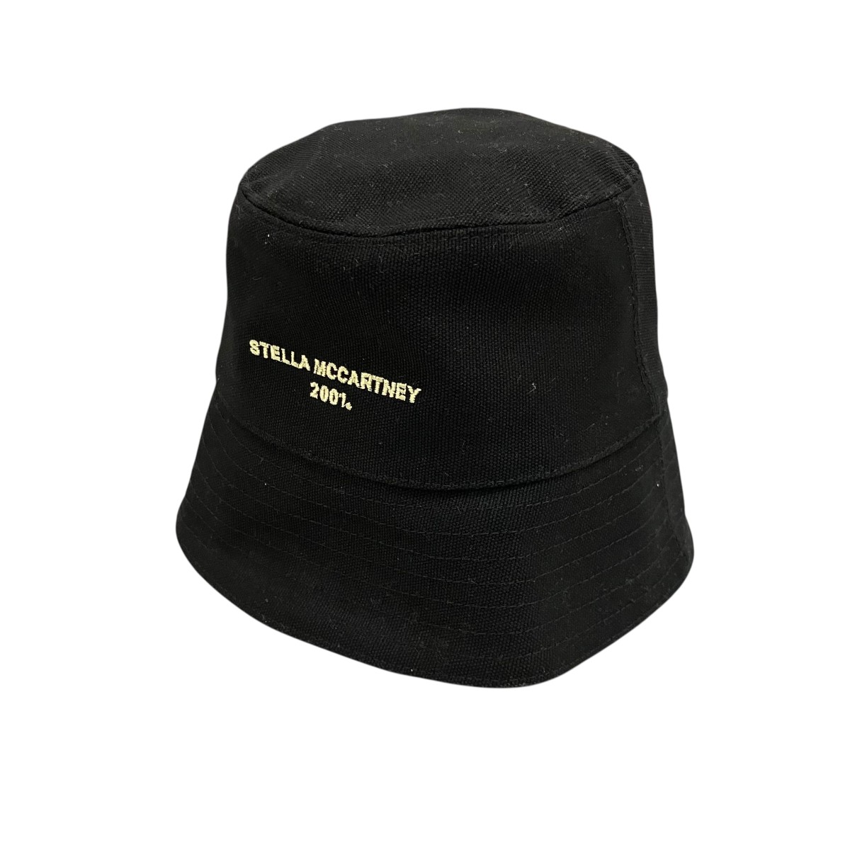 【中古】STELLA McCARTNEY ロゴタイプ刺しゅう井戸釣瓶かぶり笠 900453 黒いこと×黄色 大きさ：58 【030626】（ステラマッカートニー）