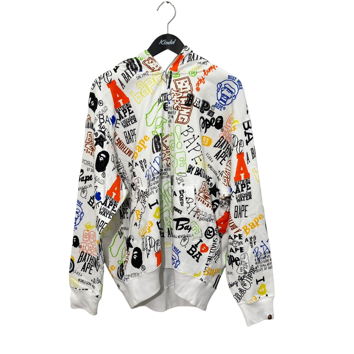 【中古】A BATHING APE Shark Hand-Drawn Graphic Zip-Up Hoodie ジップパーカー 0ZXSWM115303M 白いこと×マルチ色合い 大きさ：M 【030626】（アベイシングエイプ）