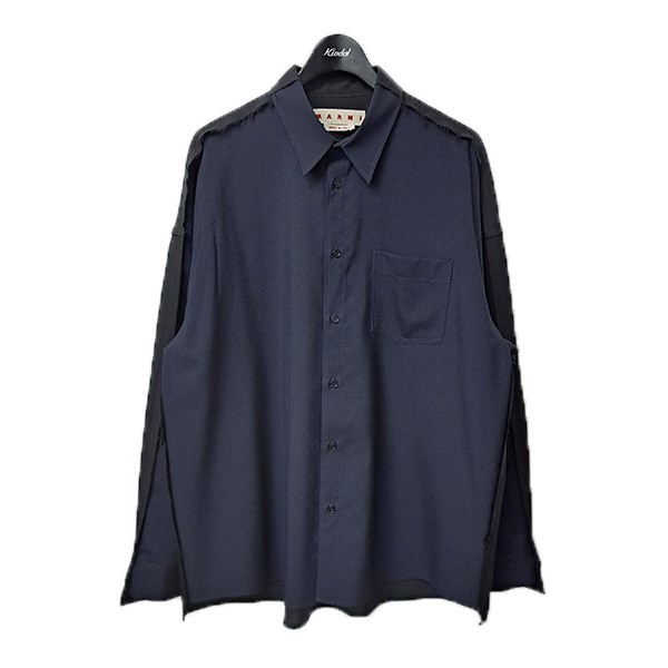 【中古】MARNI 25SS トロピカルウールドッキングシャツ CUMU0278UD 米国海軍×黒いこと 大きさ：48 【030626】（マルニ）