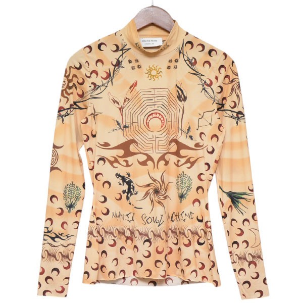 【中古】marine serre Second Skin Tattoo Top セカンドスキンタトゥーロングスリーブプルオーバー ベージュ 大きさ：L 【030626】（マリーンセル）