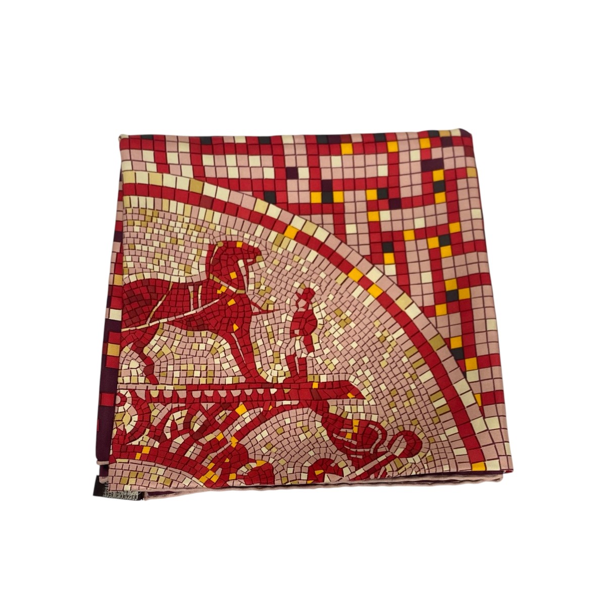 【中古】HERMES カレ90 Mosaique 金 24 赤いこと 【030626】（エルメス）