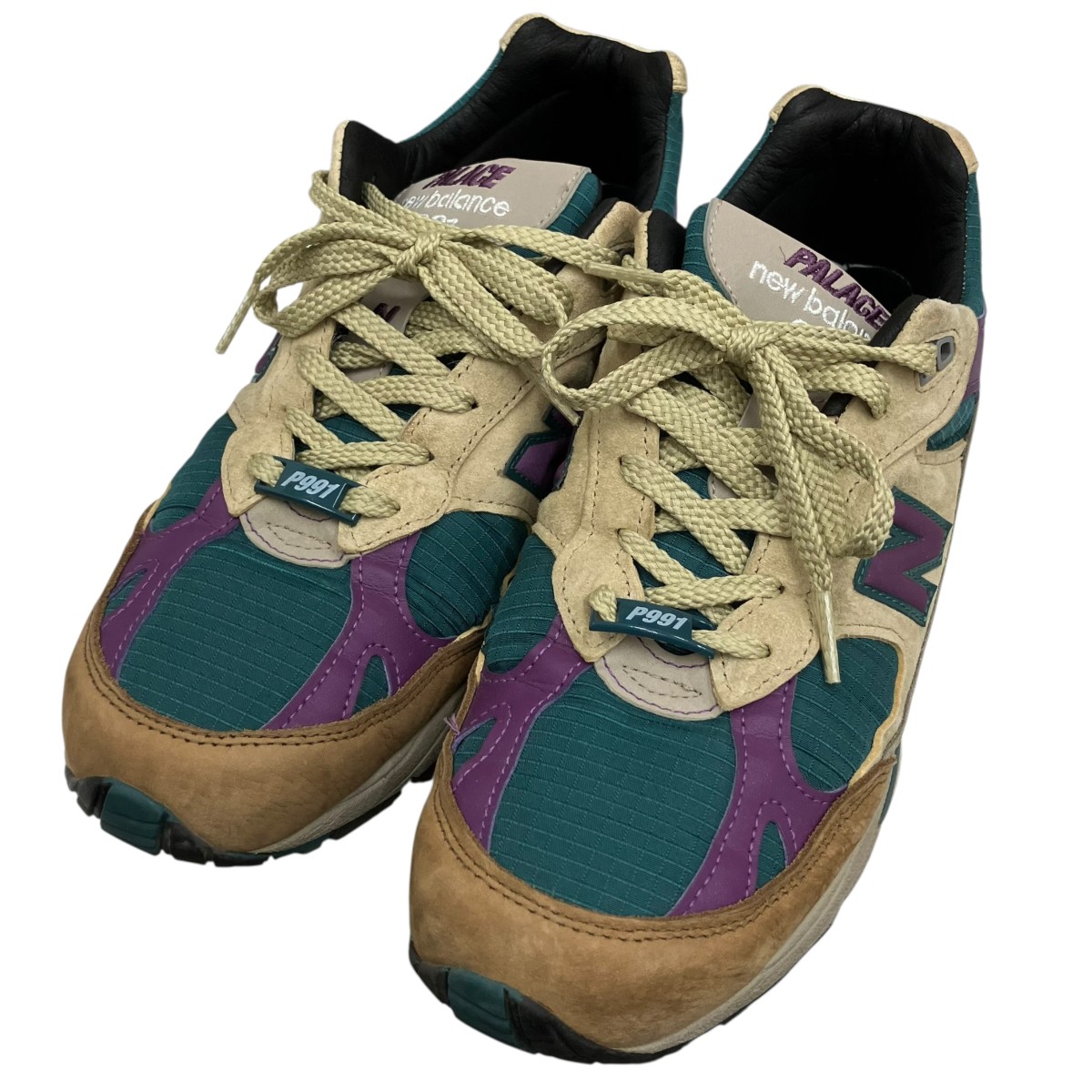 【中古】NEW BALANCE スニーカー M991PAL ベージュ×パープル×緑であること 大きさ：8.5(約26.5珊) 【040626】（ニュー平衡にする）