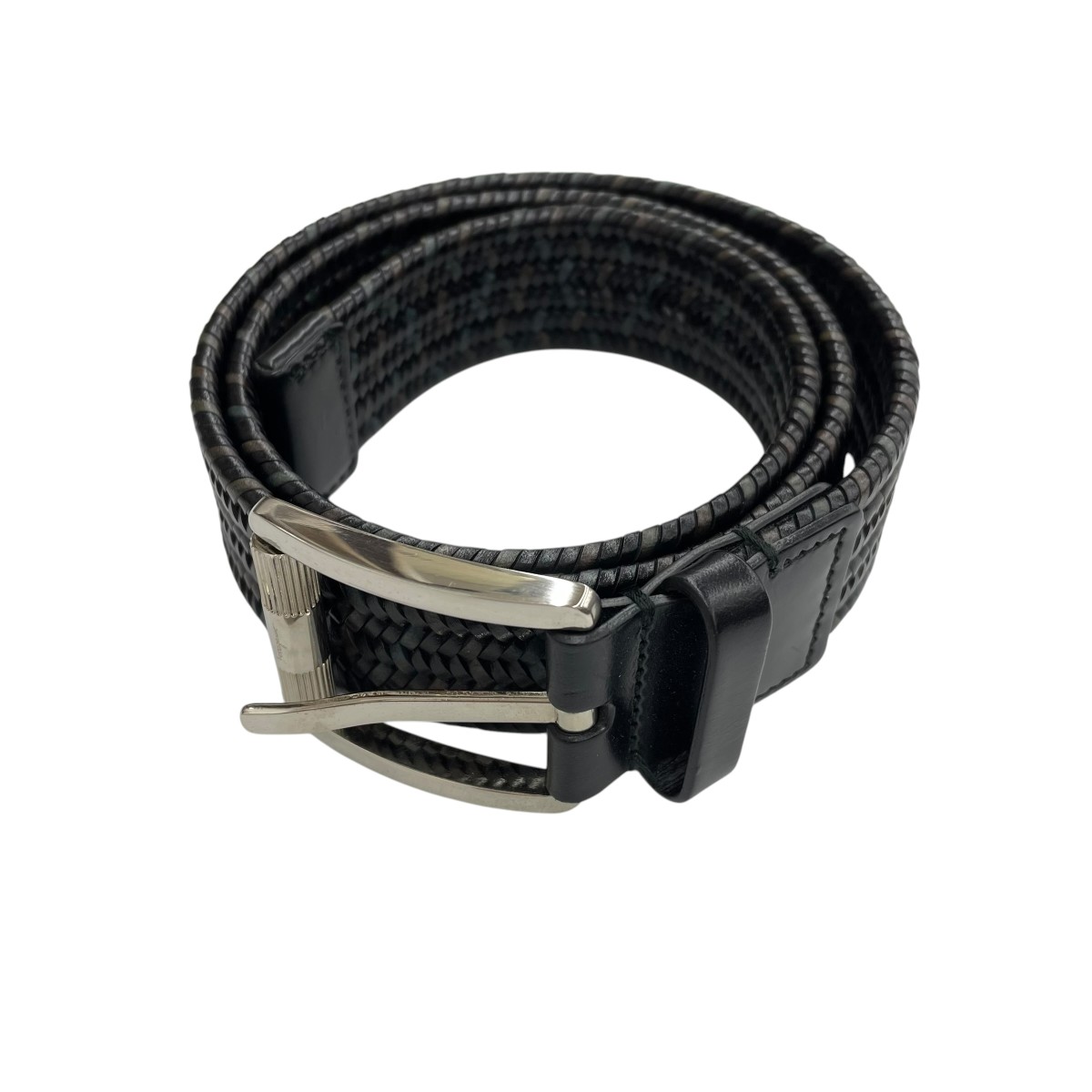 【中古】Salvatore Ferragamo 編み込みなめし革三尺帯 DD-67 9446 黒いこと×赤銅色 【040626】（サルヴァトーレフェラガモ）
