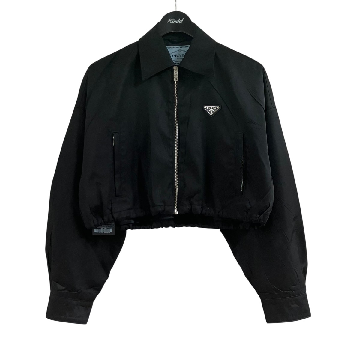 【中古】PRADA クロップドリナイロントライアングルロゴジャケット 黒いこと 大きさ：36 【040626】（プラダ）