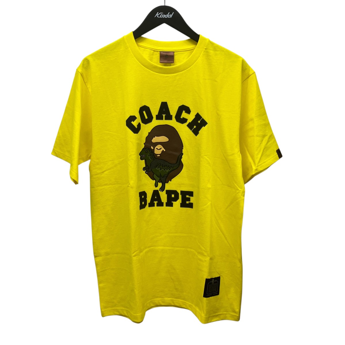 【中古】COACH×A BATHING APE REXY TEE ロゴタイプ刷り上げるプルオーバー 001TEG231901X 黄色 大きさ：L 【040626】（コーチ職×アベイシングエイプ）