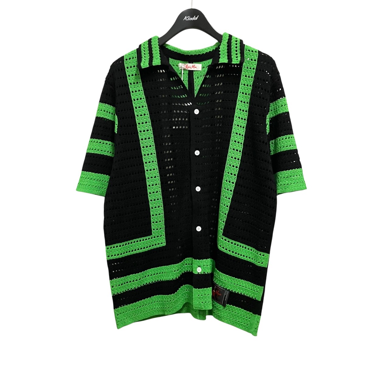 【中古】SYUMAN． crochet short sleeve 編み物プルオーバー YO24SS 08 黒いこと×緑であること 大きさ：F 【040626】（シュウマン）