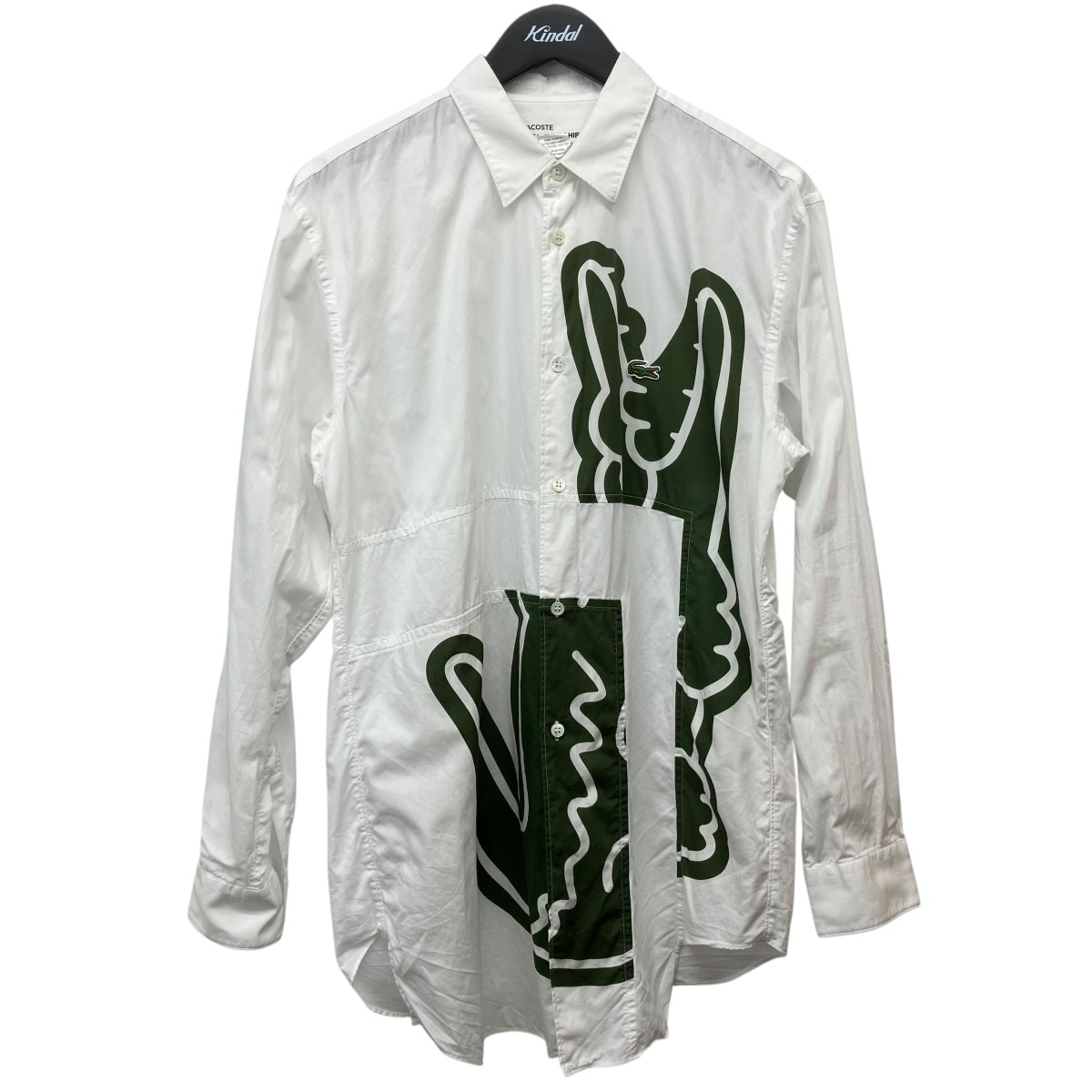 【中古】LACOSTE×COMME des GARCONS 長袖刷り上げるプルオーバー FL-B011 白いこと×オリーブ 大きさ：M 【040626】（ラコステ×コムデ給仕）