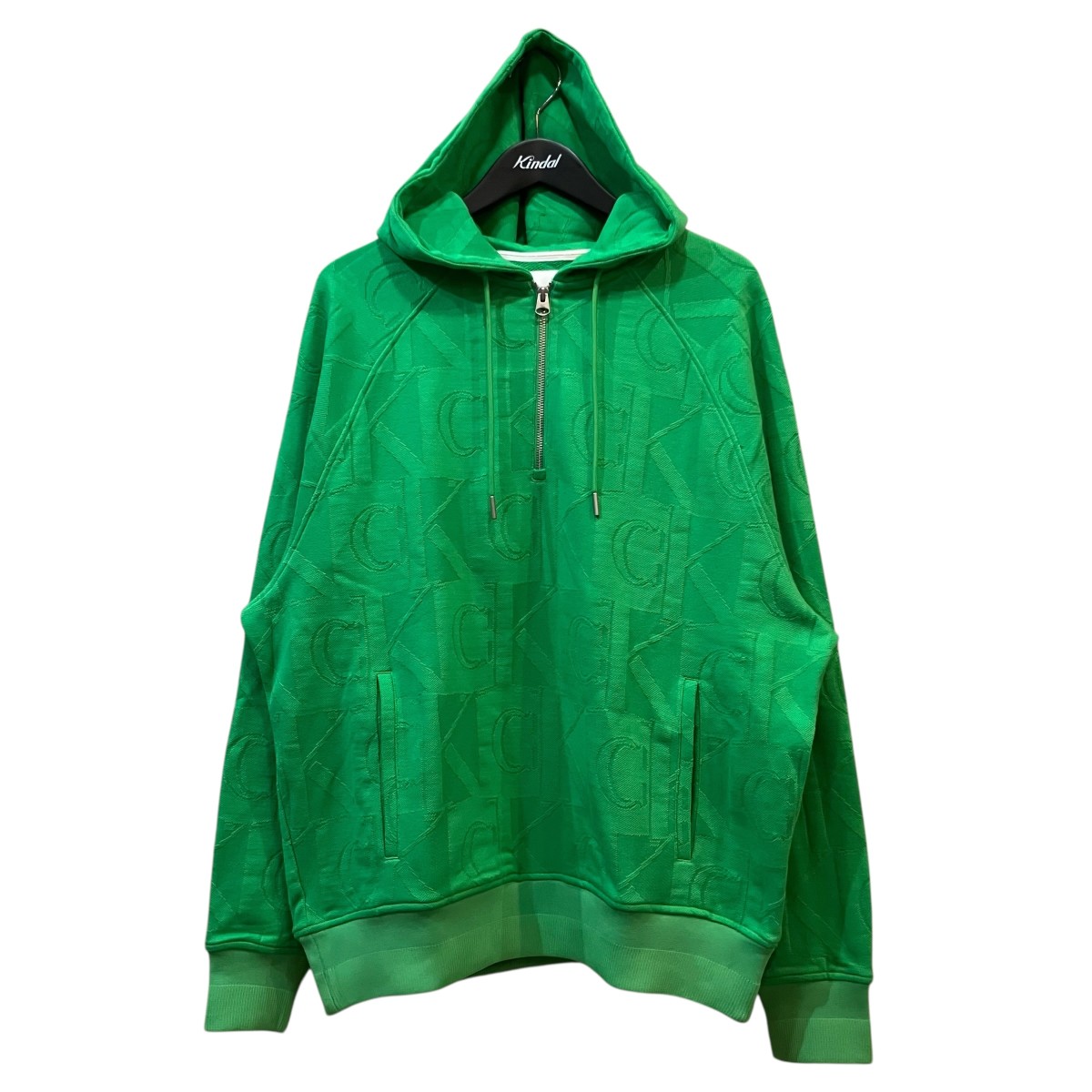【中古】Calvin Klein ジャガードハーフジッププルオーバーパーカー 緑であること 大きさ：M 【050626】（カルバンクライン）