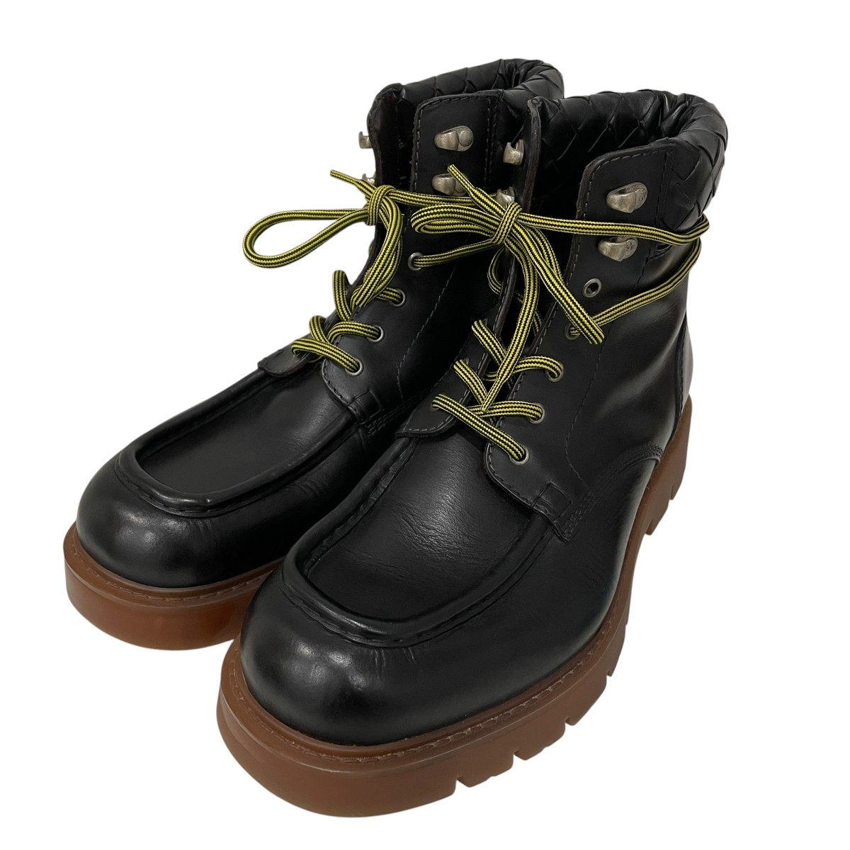 【中古】BOTTEGA VENETA HADDOCK LEATHER LACE UP 編み上げブーツ 黒いこと 大きさ：44 【050626】（ボッテガヴェネタ）