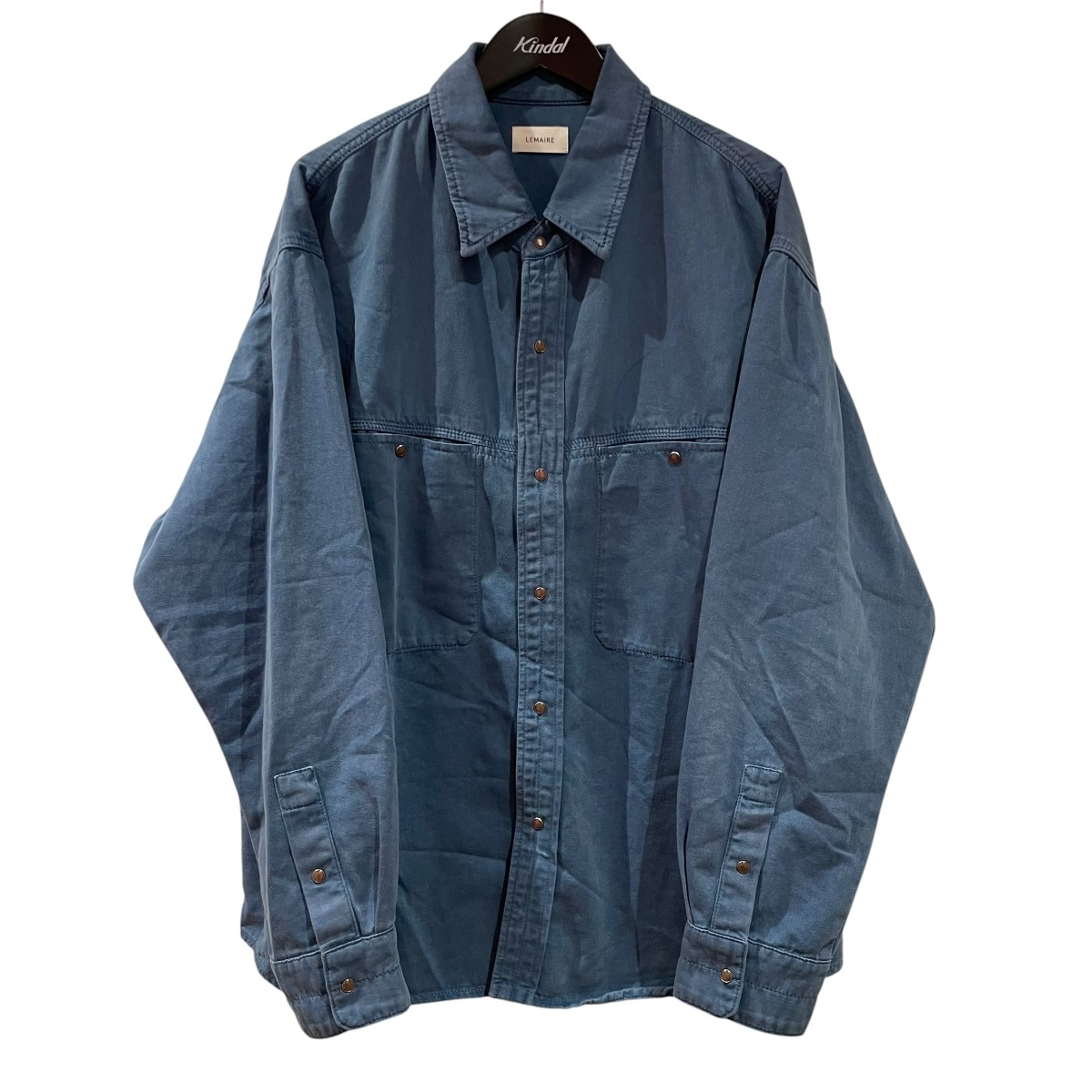 【中古】LEMAIRE ガーメントダイコットンデニムシャツ 長袖プルオーバー SH1126 LD1027 青色 大きさ：52 【040626】（ルメール）