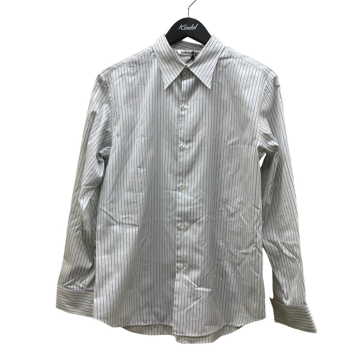 【中古】AURALEE COTTON SILK STRIPE DOUBLE-CUFF SHIRT 長袖プルオーバー A25AS04CS 白いこと×青碧 大きさ：1 【040626】（オーラリー）
