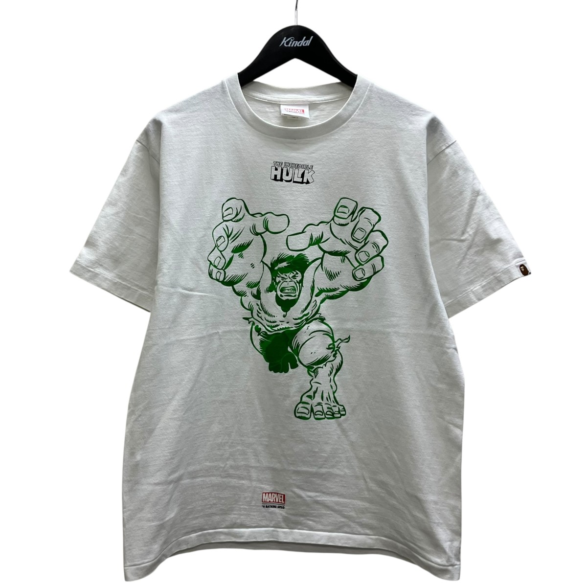 【中古】A BATHING APE×MARVEL ハルク刷り上げるティーシャツ 白いこと 大きさ：L 【050626】（アベイシングエイプ）