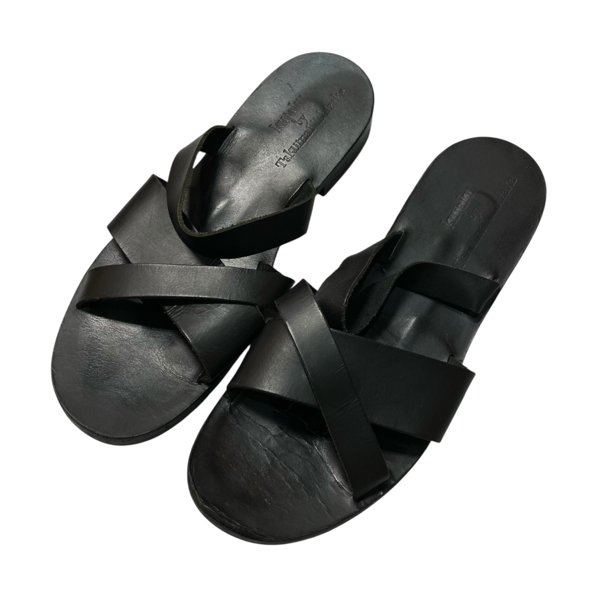 【中古】kujaku suiren sandal なめし革サンダル 黒いこと 大きさ：1 【050626】（孔雀）