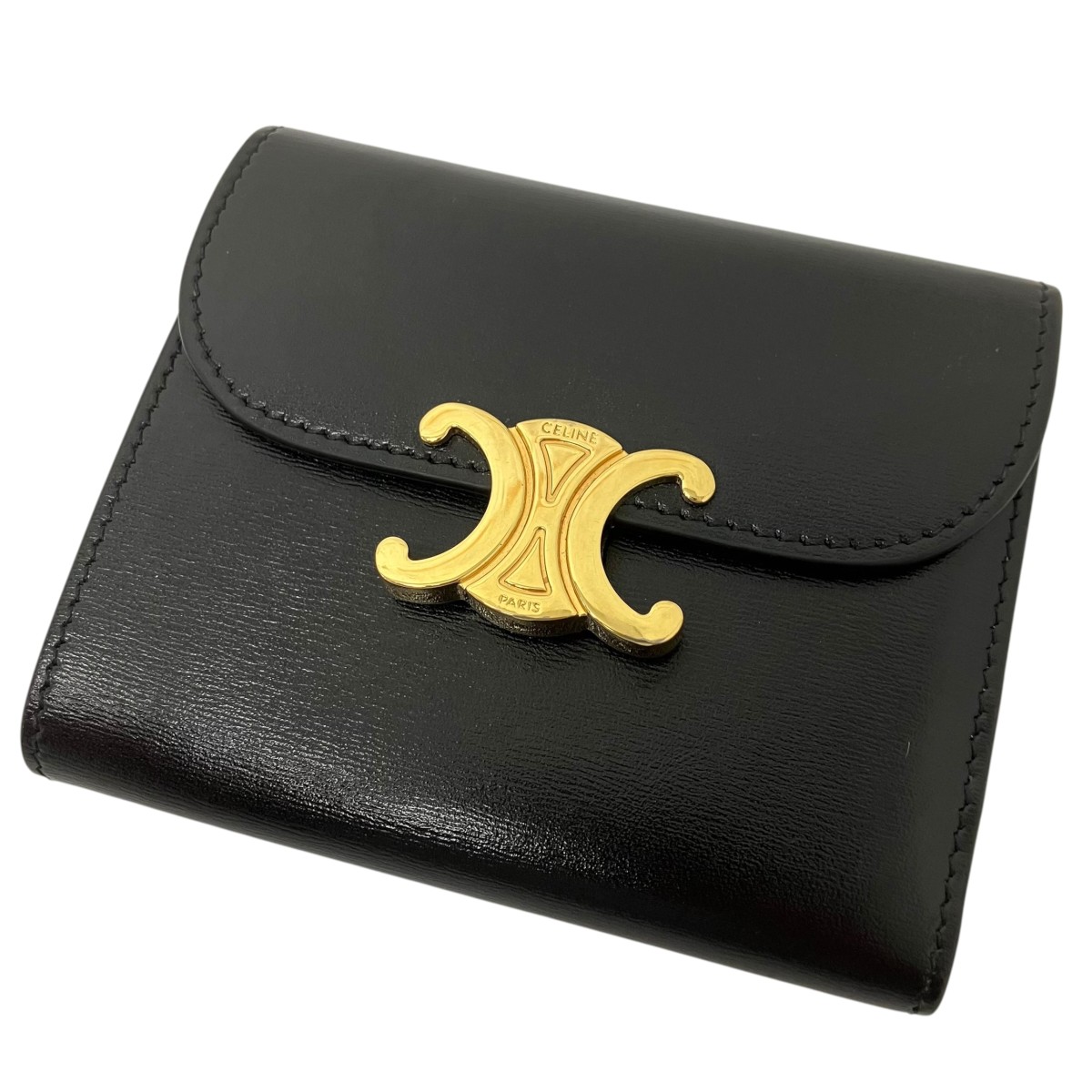 【中古】CELINE スモールフラップトリオンフウォレット 黒いこと×ゴールド 【050626】（セリーヌ）