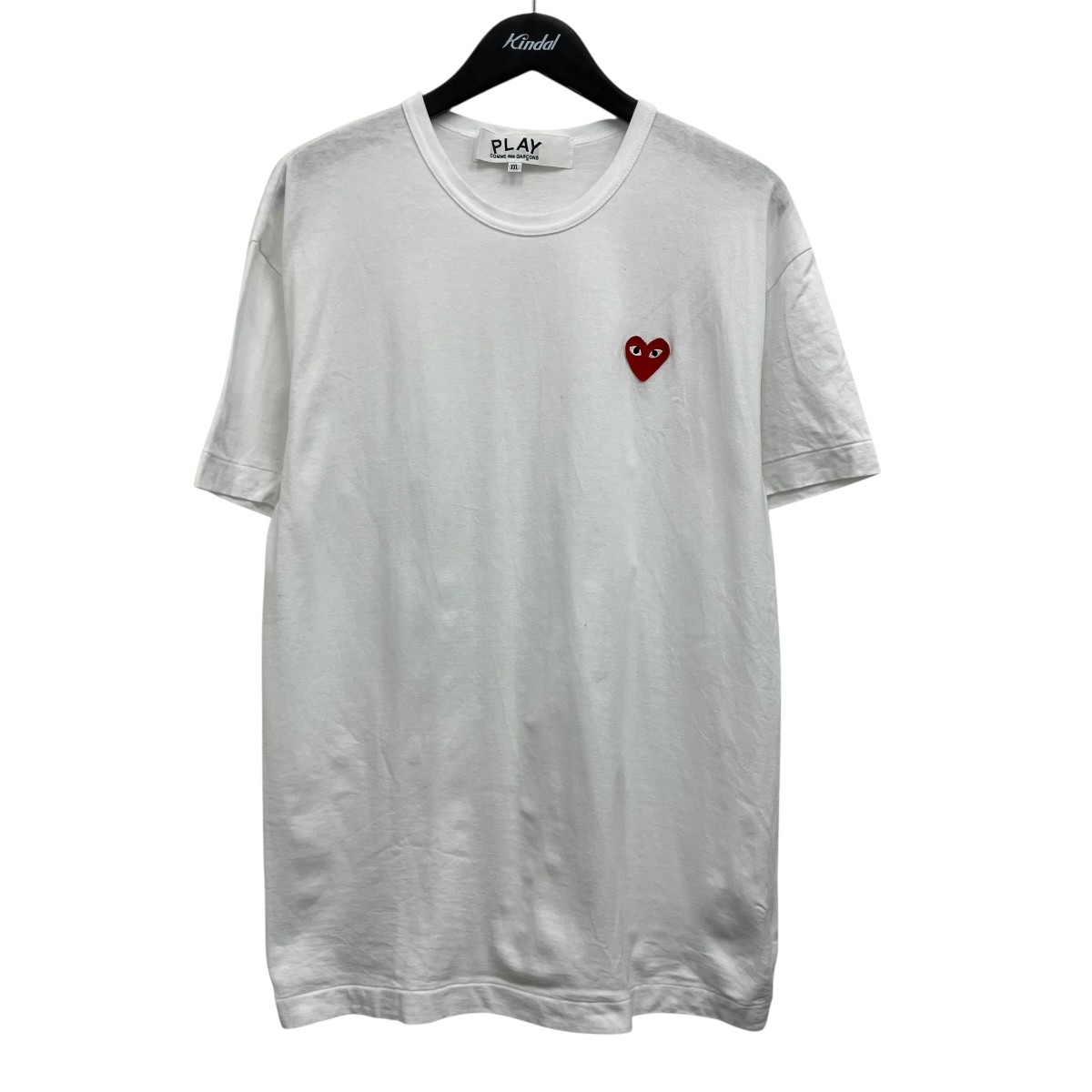 【中古】PLAY COMME des GARCONS ハート型紋章ティーシャツ 白いこと×赤いこと 大きさ：XXL 【050626】（プレイコムデギャルソン）