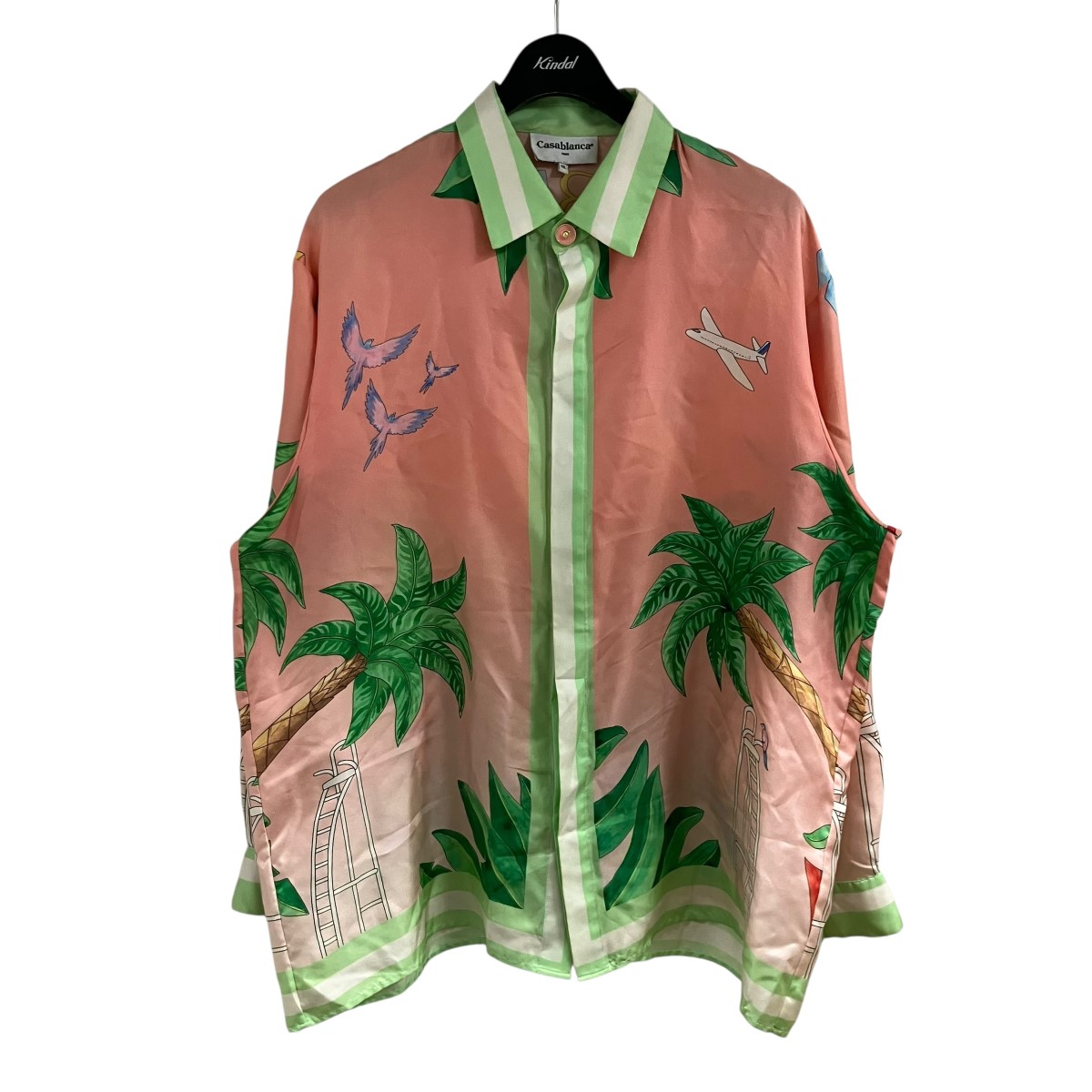 【中古】CASABLANCA グラフィックシルクシャツ さくら色×マルチ色つや 大きさ：XL 【050626】（カサブランカ）